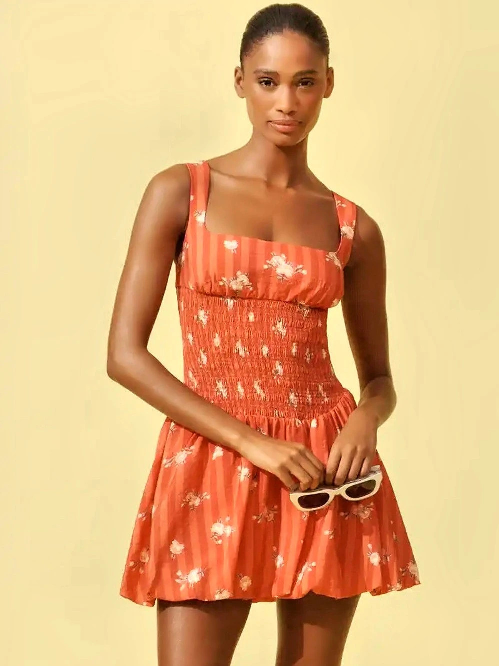 Anthropologie Floral Mini Dress in Orange & Red - Size XXS
